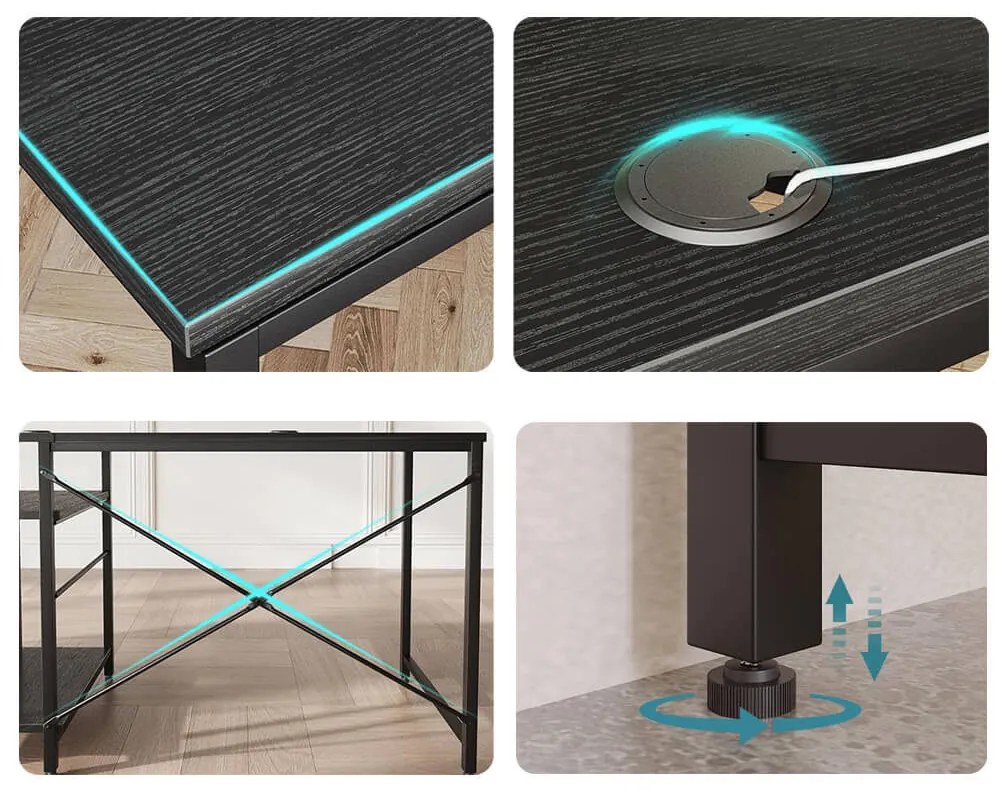 Rohový písací stôl s poličkami, čierny, s možnosťou prestavby