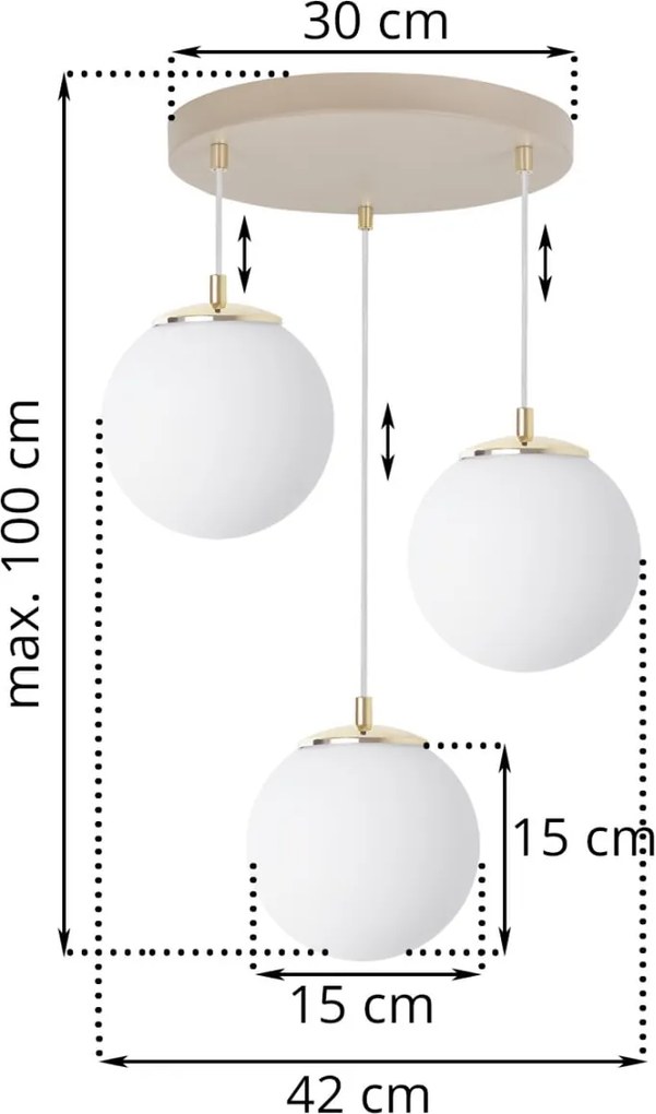 Závesné svietidlo Florence, 3x biele sklenené tienidlo, g/be, o