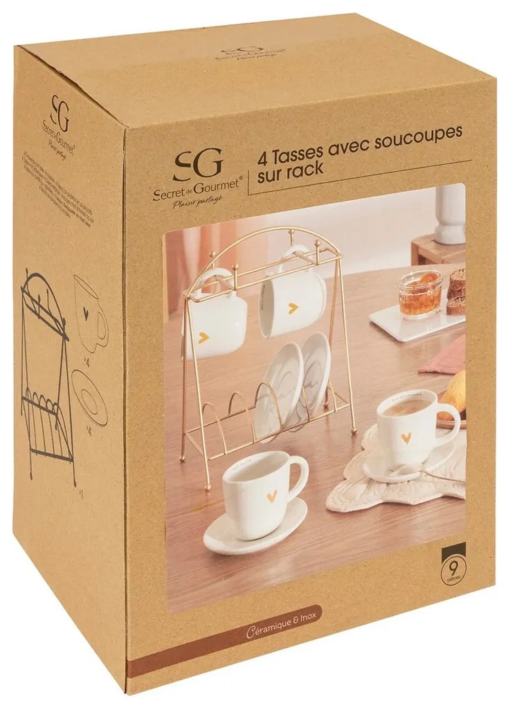 Kameninový hrnček so stojanom Floral 170 ml sada 4+4ks