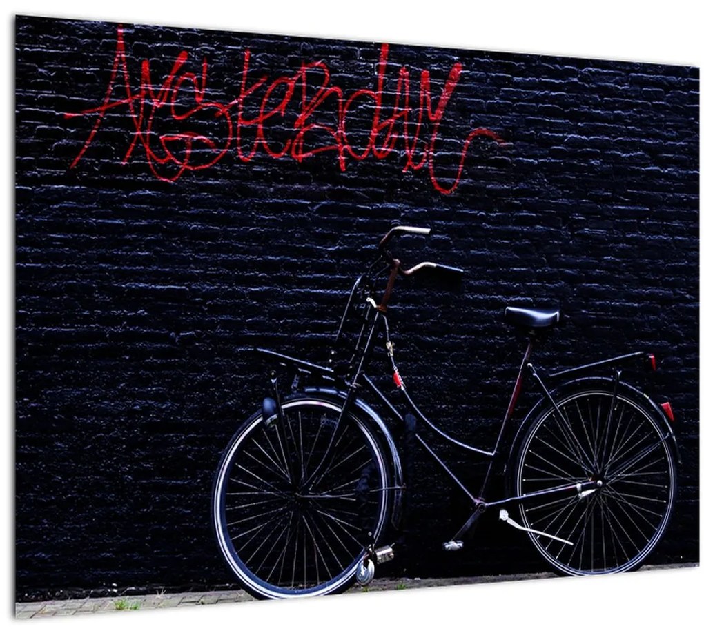 Sklenený obraz bicykla v Amsterdame (70x50 cm)