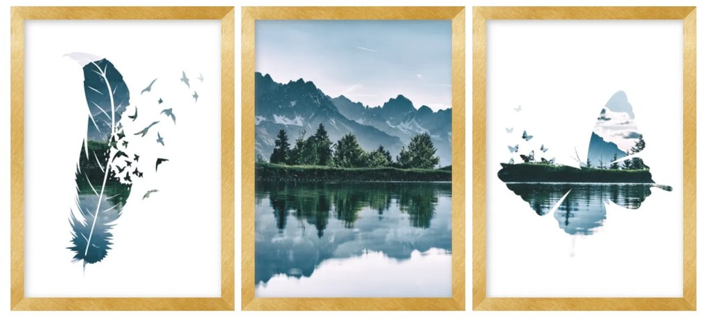 Gario Sada plagátov Horská panoráma - 3 dielna Farba rámu: Rustikálna, Veľkosť: 135 x 63 cm