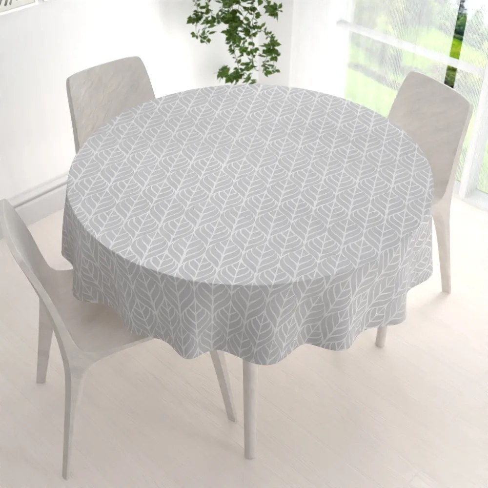 Biante Bavlnený okrúhly obrus Sandra SA-212 Listy na sivom Ø 120 cm