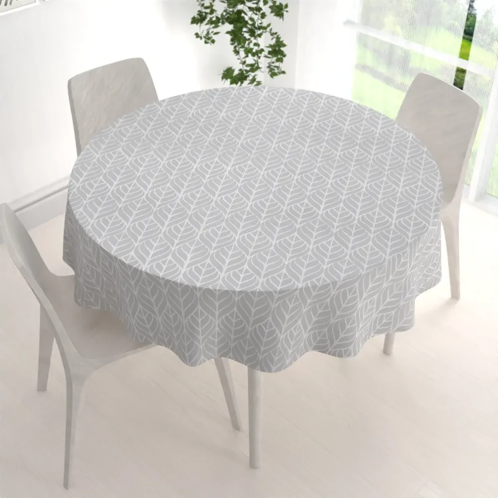 Biante Bavlnený okrúhly obrus Sandra SA-212 Listy na sivom Ø 120 cm