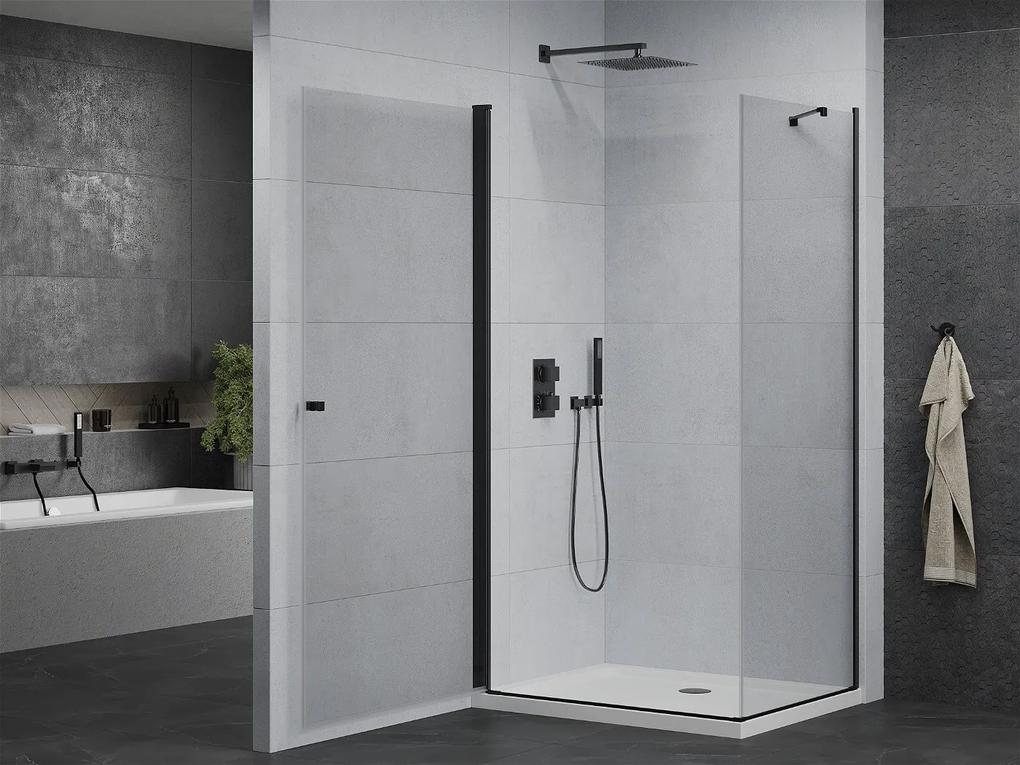 Mexen Pretoria, sprchovací kút 70 (dvere) x 100 (stena) cm, 6mm číre sklo, čierny profil + biela sprchová vanička, 852-070-100-70-00-4010B