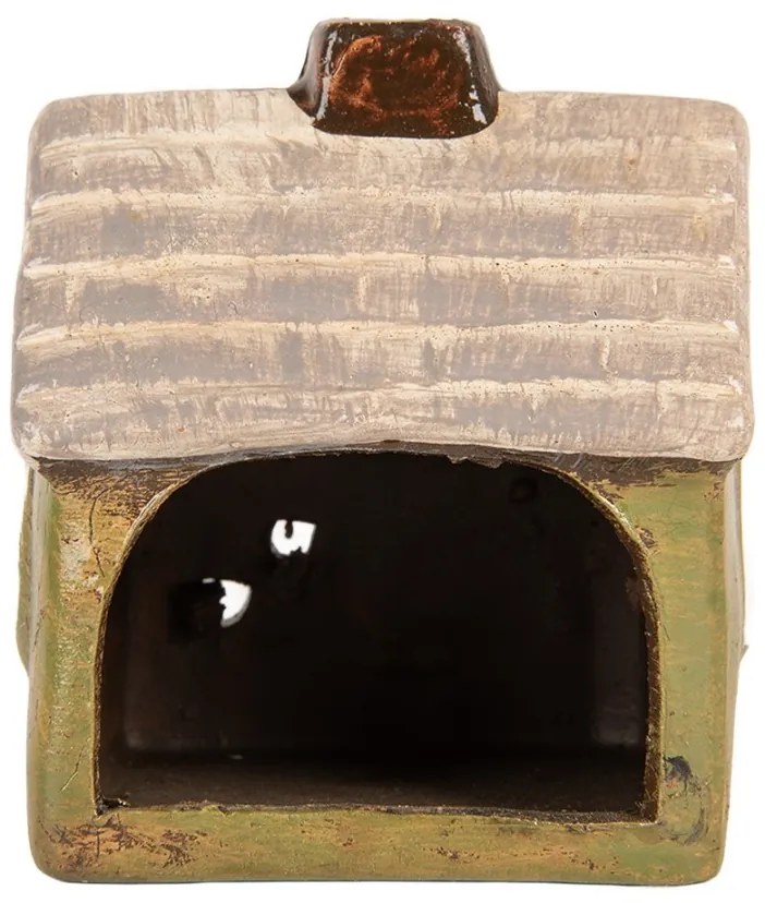 Zelený keramický svietnik na čajovú sviečku domček Village - 8*7*10 cm