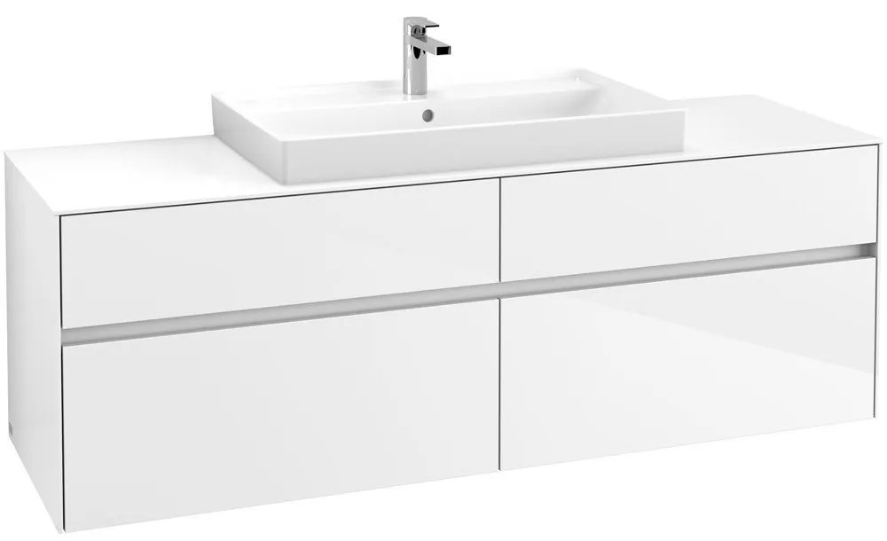 VILLEROY &amp; BOCH Collaro závesná skrinka pod umývadlo na dosku (umývadlo v strede), 4 zásuvky, 1600 x 500 x 548 mm, Glossy White, C02800DH