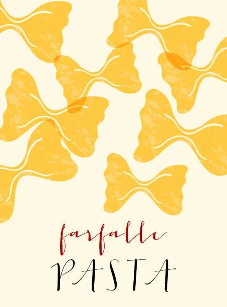 Ilustrácia Farfalle Italian pasta. Farfalle poster illustration., Alina Beketova