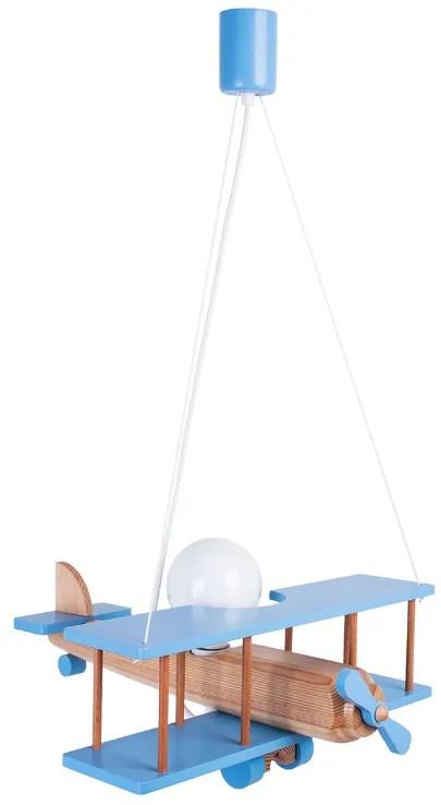 HELLUX Detský závesný drevený luster, modro-biely, E27, 1x60W