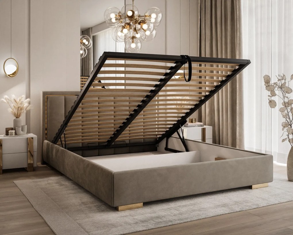 ČALÚNENÁ POSTEĽ MIRABELA 180x200 HNEDÁ ZAMATOVÁ LÁTKA FRENCH VELVET 656 S ROŠTOM