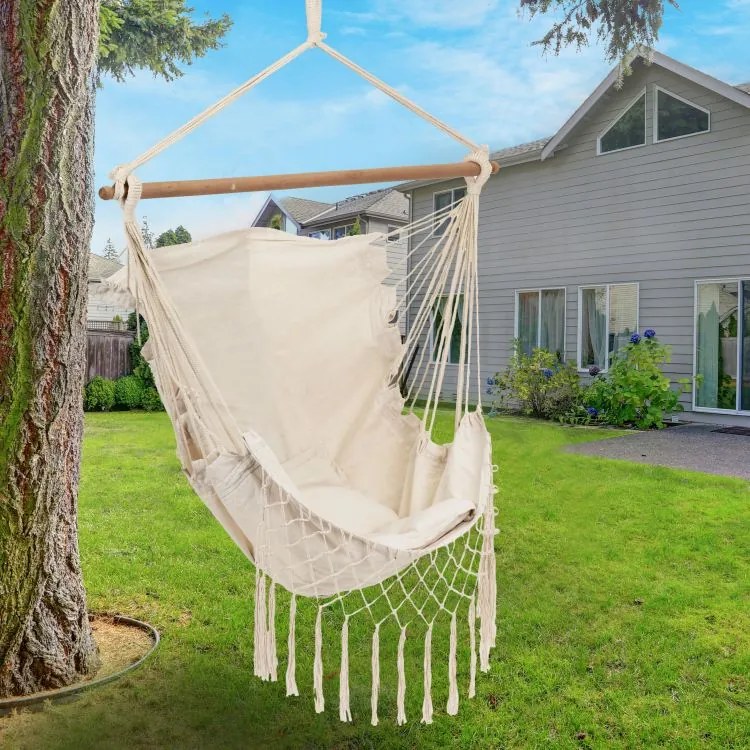 Závesné kreslo brazílske MODERNHOME v bielej farbe s 2 vankúšmi