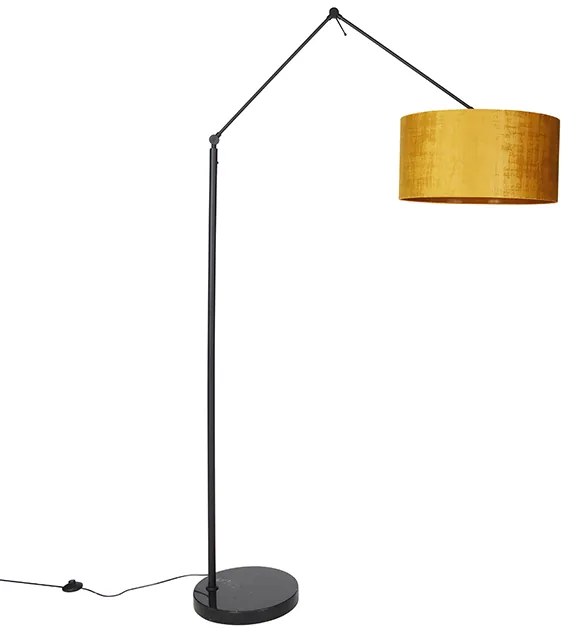 Moderná stojaca lampa čierne ľanové tienidlo žlté 50 cm - Redaktor
