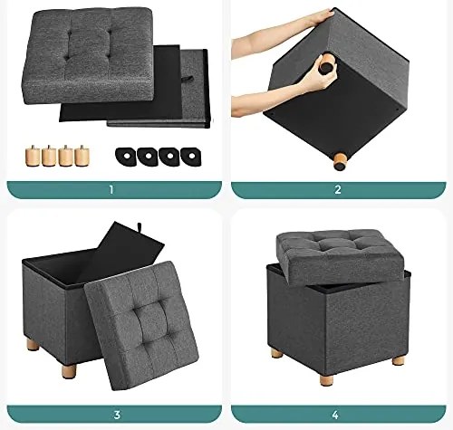 Taburetka s úložným priestorom, 40x38x38cm, tmavo sivá