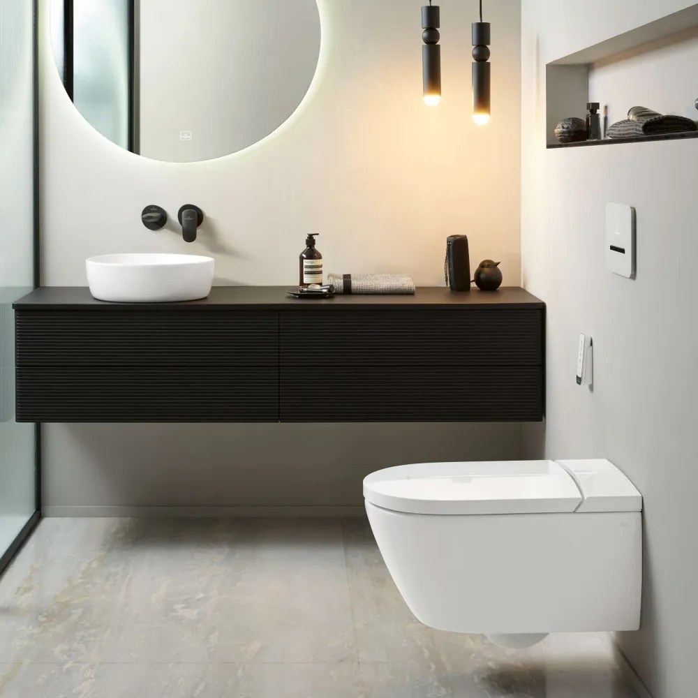 VILLEROY & BOCH ViClean-I 100 elektronický bidet s keramikou, s hlbokým splachovaním bez vnútorného okraja, 385 x 595 mm, biela alpská, s povrchom CeramicPlus, V0E200R1