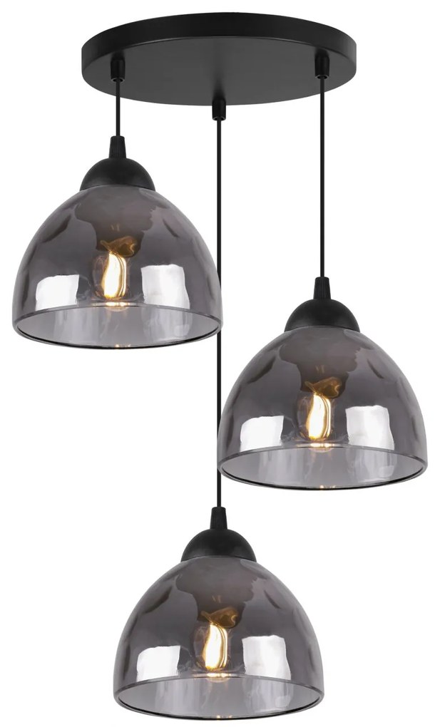 Závesné svietidlo Venice, 3x grafitové sklenené tienidlo, O
