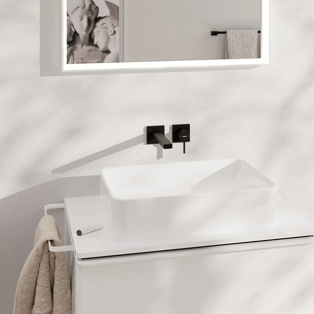 Hansgrohe Tecturis E, páková umývadlová batéria EcoSmart+ pod omietku s výtokom 225 mm, čierna matná, HAN-73051670