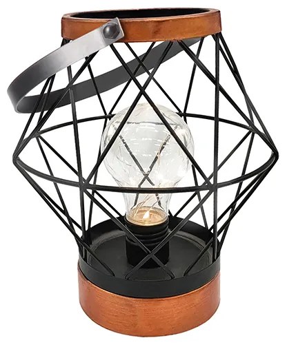 SOLIGHT Kovový lampáš so žiarovkou micro LED, teplá biela, 3xAA, 20cm