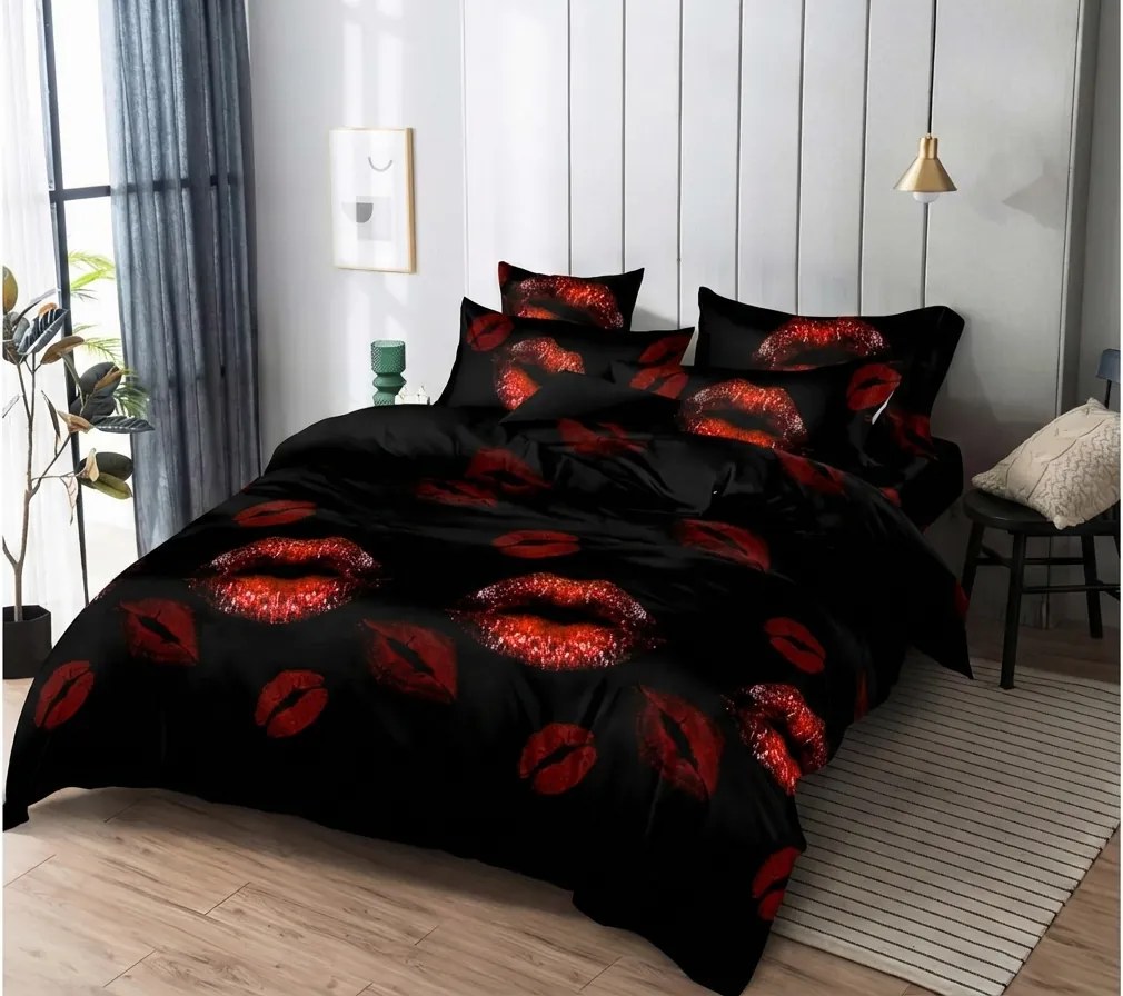 Obliečky z mikrovlákna RED KISS čierne Rozmer obliečky: 70 x 80 cm | 140 x 200 cm