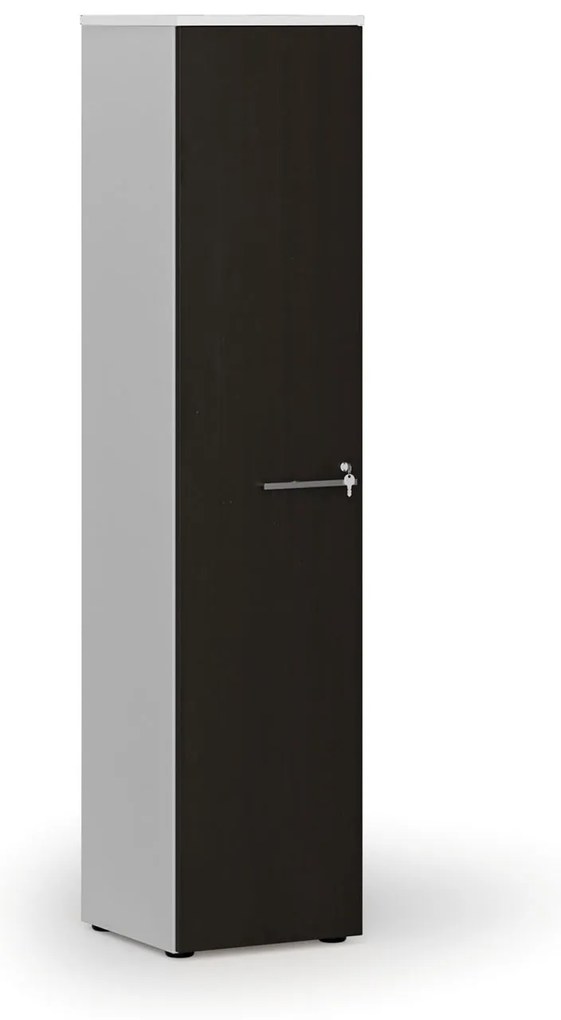 Úzka kancelárska skriňa PRIMO WHITE, 400 x 420 x 1781 mm, biela/wenge