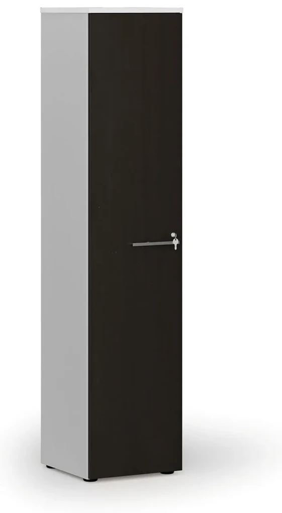 Úzka kancelárska skriňa PRIMO WHITE, 400 x 420 x 1781 mm, biela/wenge