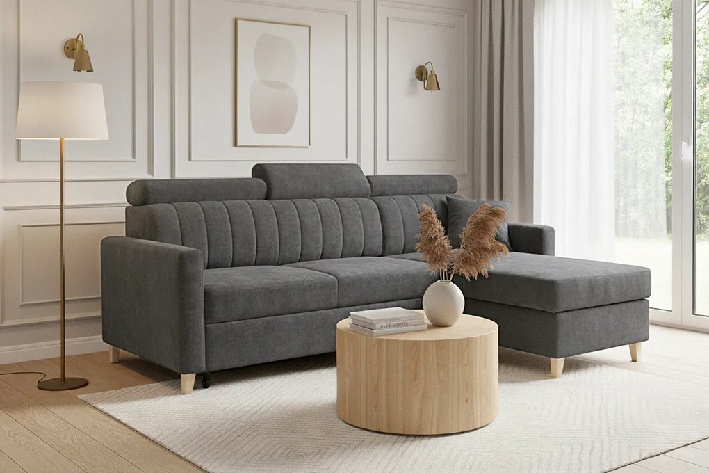 Rohová sedačka Vario s rozkladom univerzálna pravá/ľavá - sivý šenil Wind 89