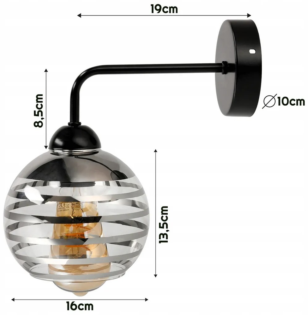 BERGE Sklenená LED nástenná lampa 1xE27 - gulička s horizontálnymi pruhmi