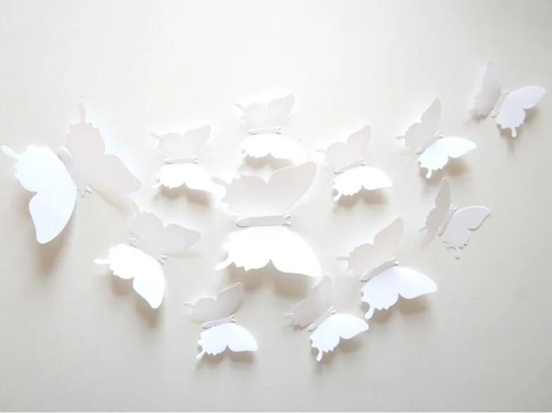 Samolepka na stenu "Plastové 3D Motýle - Biele" 12ks 5-10 cm