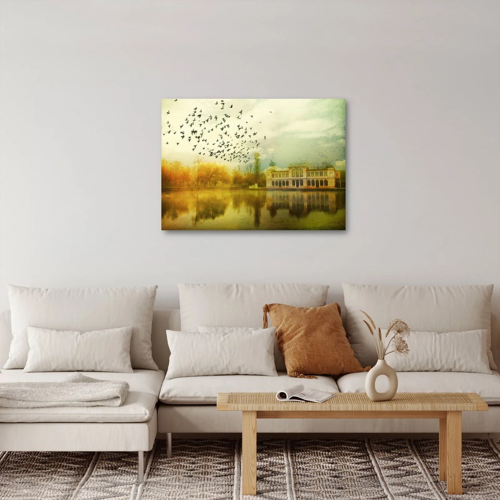 Obraz maľované krajiny so sídlom (70x50 cm)