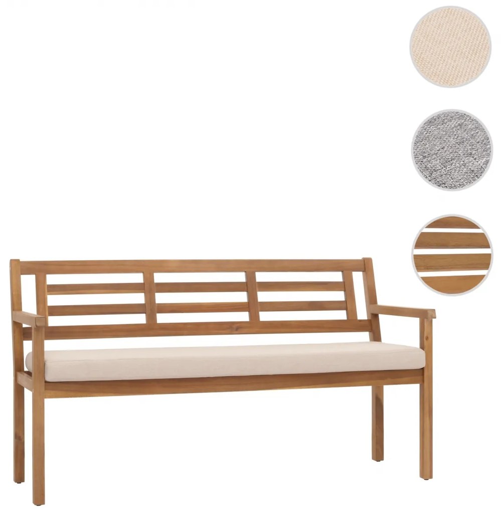 Záhradná lavička HWC-N47, 82x145x59 cm, akáciové drevo - krémovo-béžový vankúš