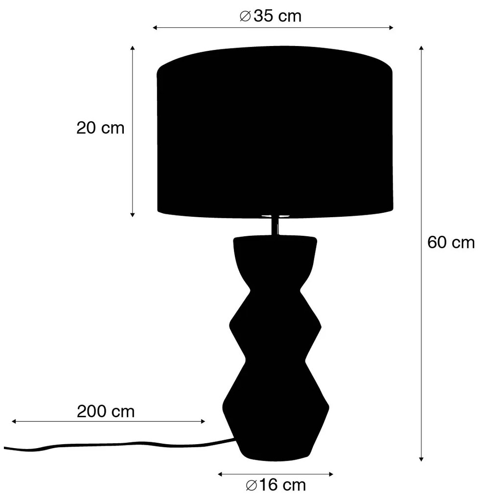 Dizajnová stolná lampa čierna s tienidlom z látky svetlosivý 35 cm - Alisia