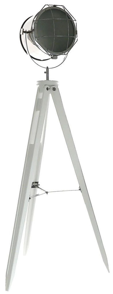 Dekorstudio Podlahová lampa TRIPOD na bielej trojnožke s chrómovaným tienidlom 153cm