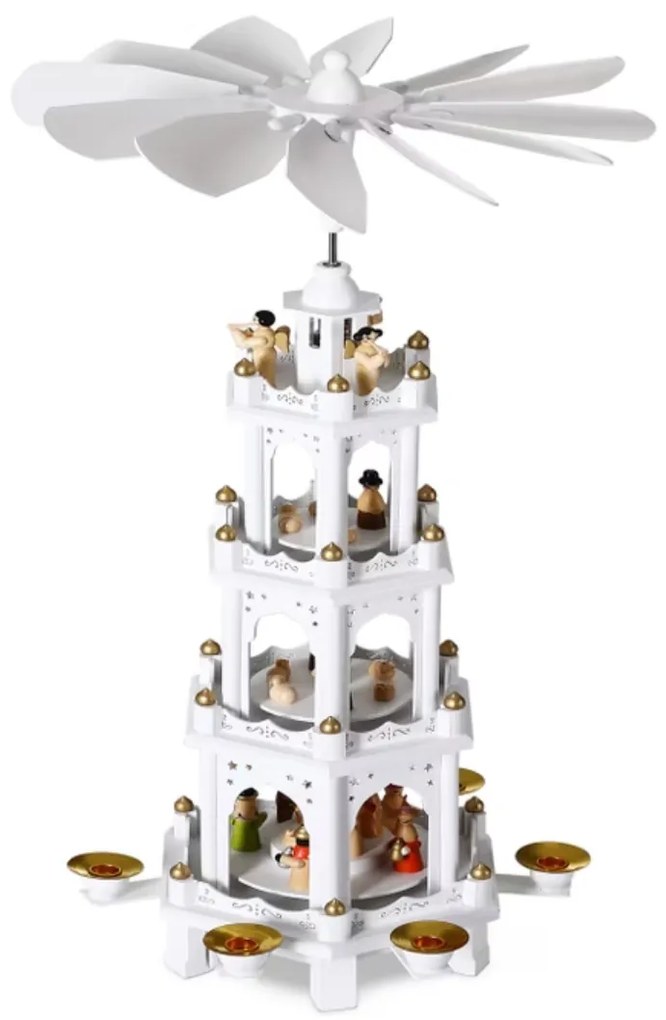 Spielwerk Vianočná pyramída MERRY, 60x20x20cm, biela