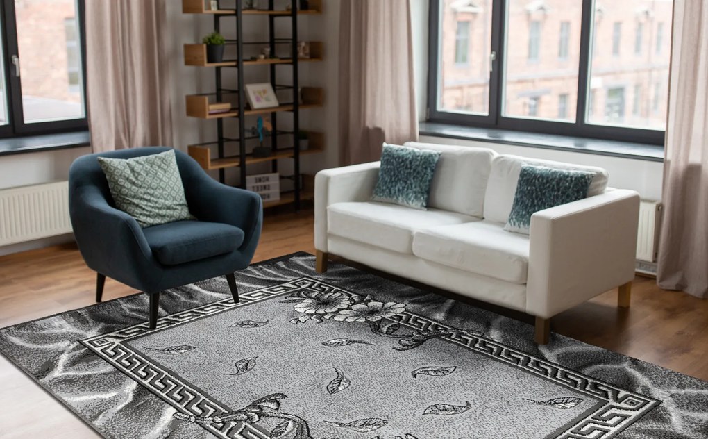 Koberec BCF Morad TRIO Vzor kvetín a lístia, sivý