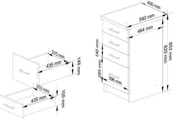 Spodná kuchynská skrinka s doskou LIMA S40 SZ4 biela / dub sonoma