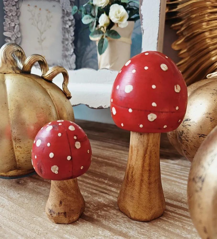 Červeno-hnedá drevená dekorácia muchotrávka Mushroom M - Ø 6*13 cm