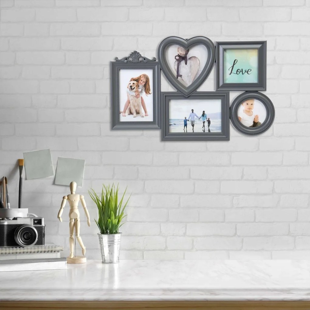 Fotorámik CORAZON 5 fotografií sivý