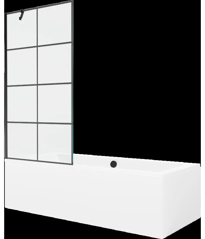 Mexen Cube obdĺžniková vaňa 180 x 80 cm s obkladom a 1-krídlovou sprchovou zástenou 90 cm, Čierny vzor - 550518080X9509007077