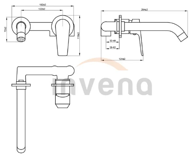 Invena Dokos, podomietková umývadlová batéria, čierna matná, INV-BP-19-U04-A