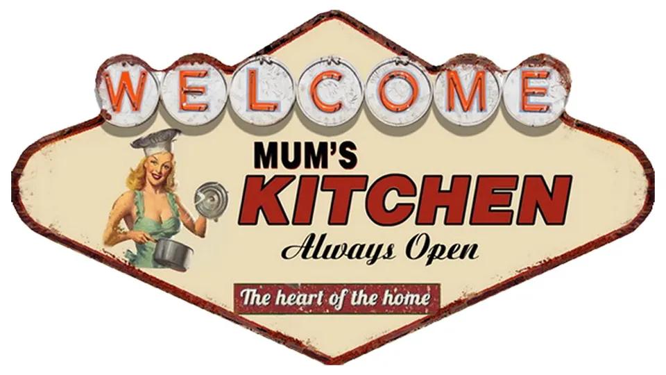 Kovová nástenná ceduľa Welcome Mums Kitchen - 49*1*27 cm