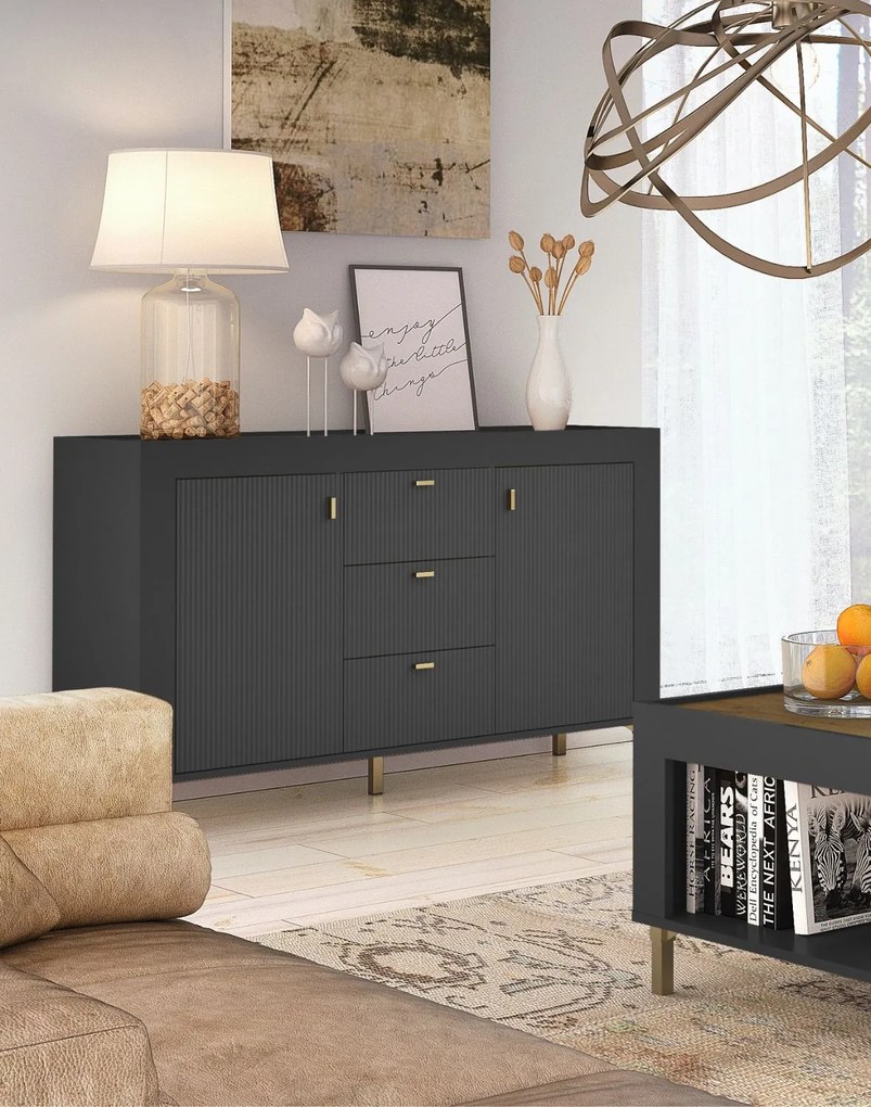 Komoda so zásuvkami a skrinkami, čierna MOSSA MO6