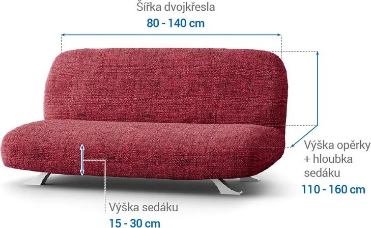 Bielastické poťahy VITTORIA bordó dvojkreslo s drevenými rúčkami (š. 80 -140 cm)