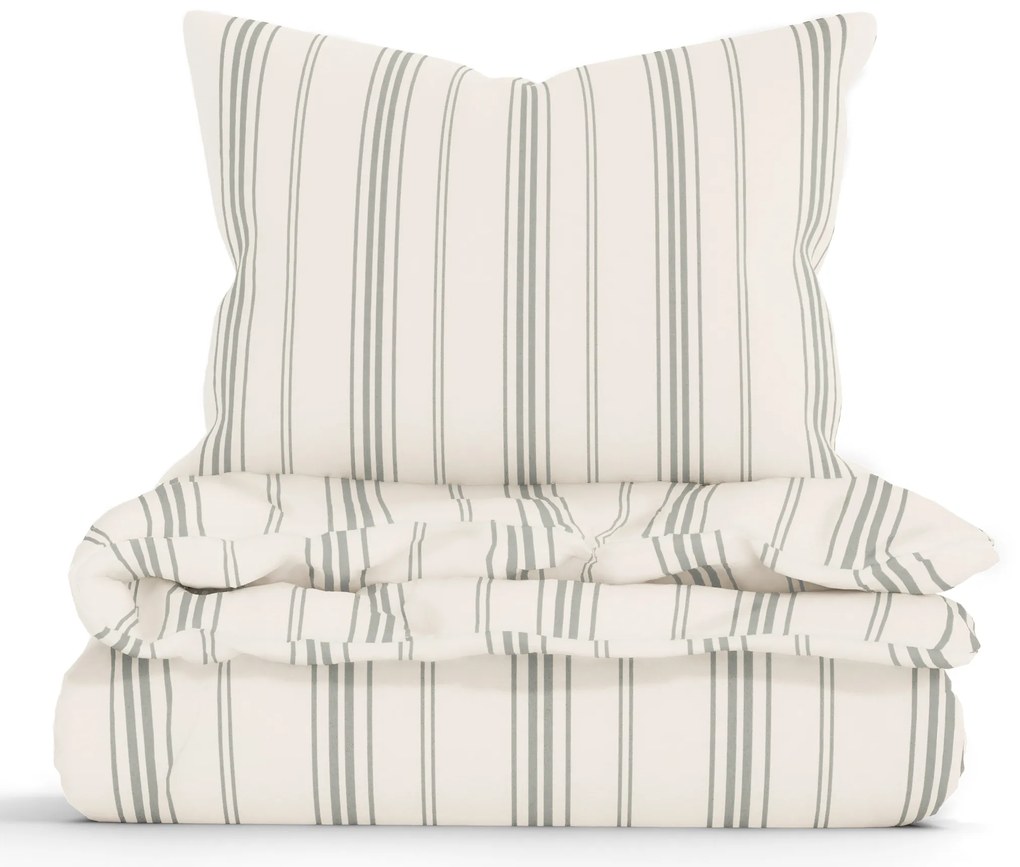 Francúzske bavlnené obliečky Natural - Prúžky zelené