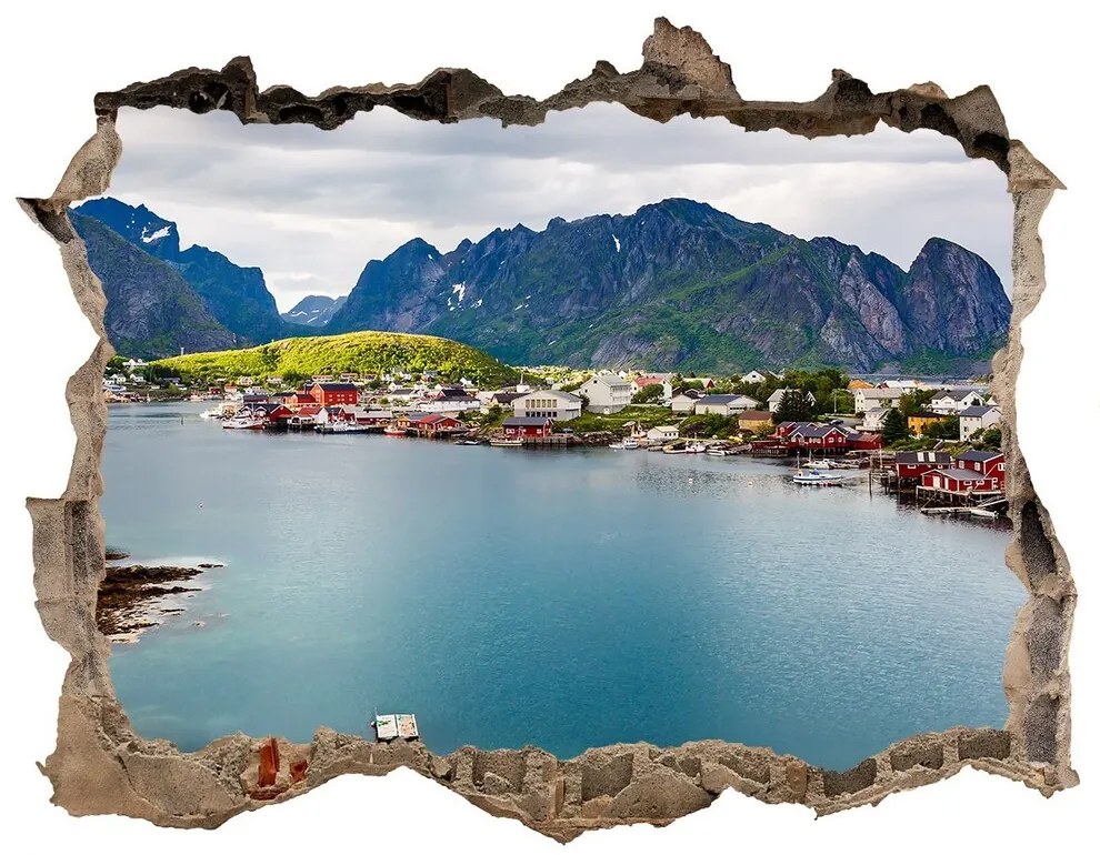 Díra 3D ve zdi nálepka Lofoten v nórsku nd-k-151856257