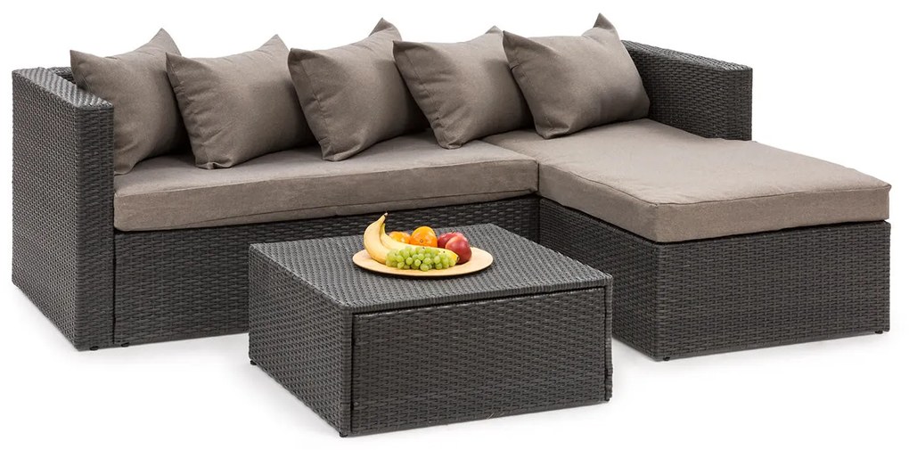 Blumfeldt Theia Lounge Set, záhradná sedacia súprava, rohový gauč, stolček, 5 vankúšov, čierna