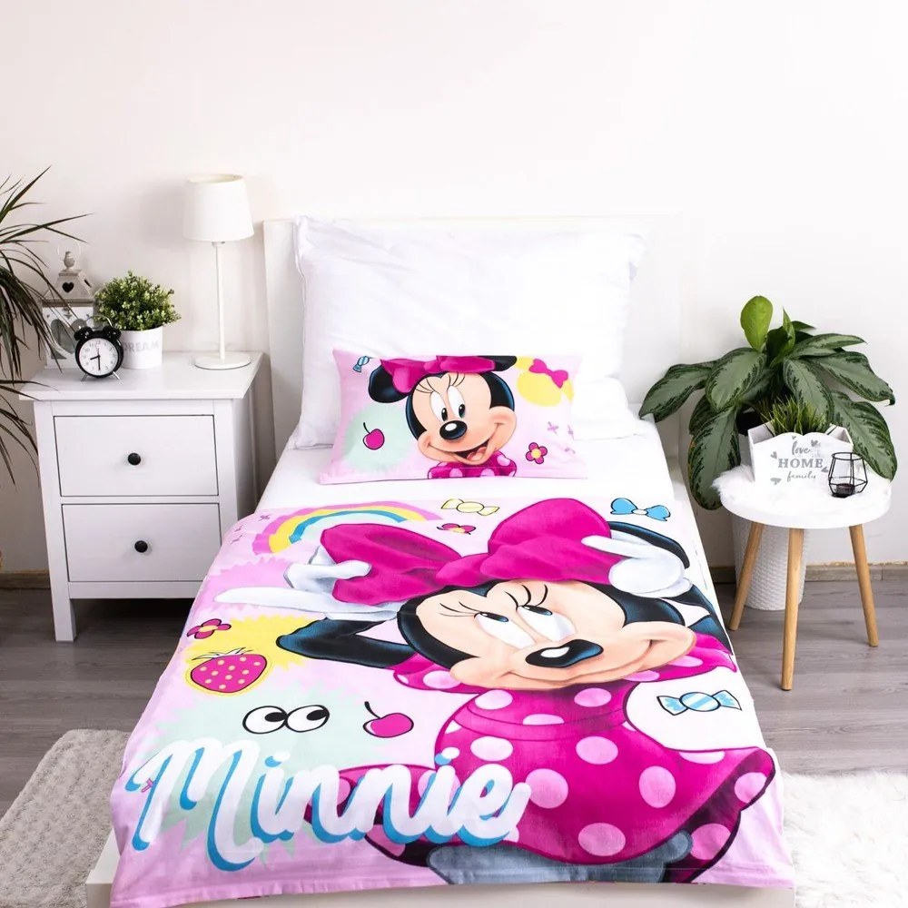 Ružové bavlnené detské obliečky do postieľky 100x135 cm Minnie "Sweet" – Jerry Fabrics