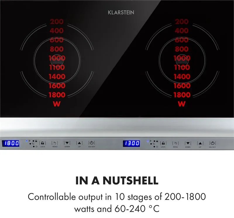 Klarstein Cucinata, indukčná varná doska, 3100 W, 10 úrovní výkonu, 200 – 1300 W