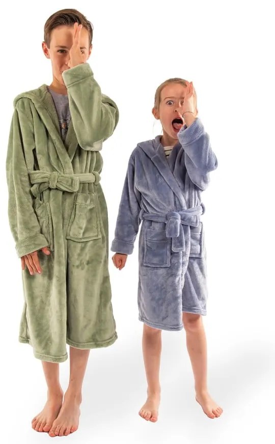 Modrý detský župan z mikroplyšu veľkosť 122-128 Delux – Tiseco Home Studio