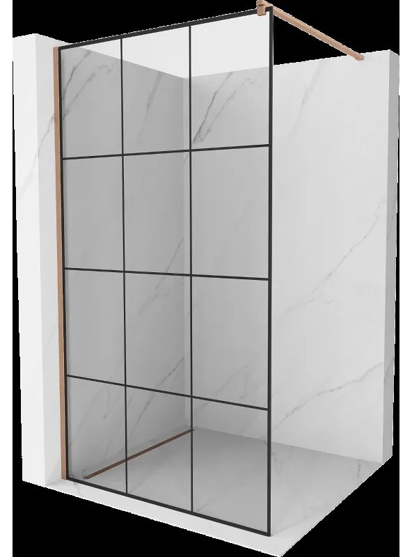 Mexen Kioto sprchová stena Walk-in 110 x 200 cm, čierny vzor 8 mm, brúsená meď - 800-110-101-65-77