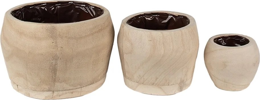 Set 3ks prírodný drevený kvetináč - Ø 24*15 / Ø 18*13 / Ø 12*10 cm