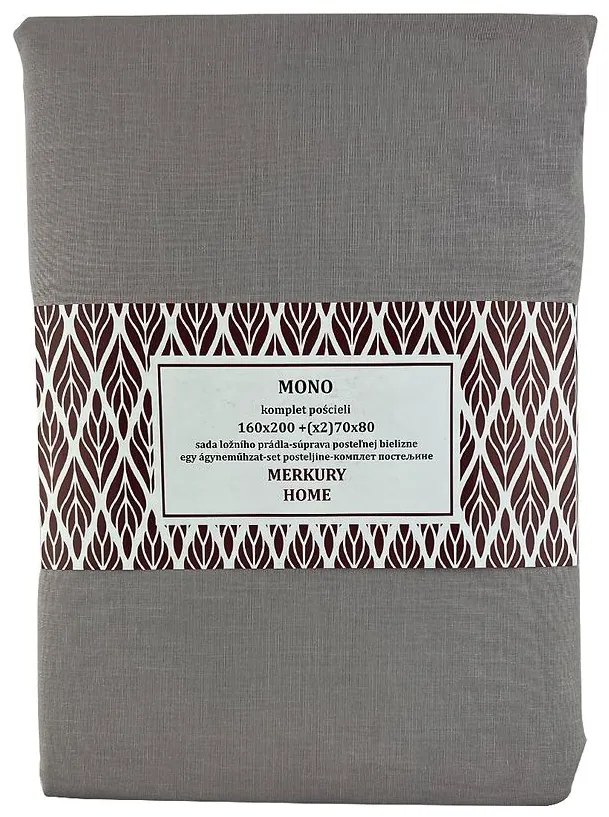 Obliečky Mono bavlna svetlošedá 160x200 + (2) 70x80 Merkury Home