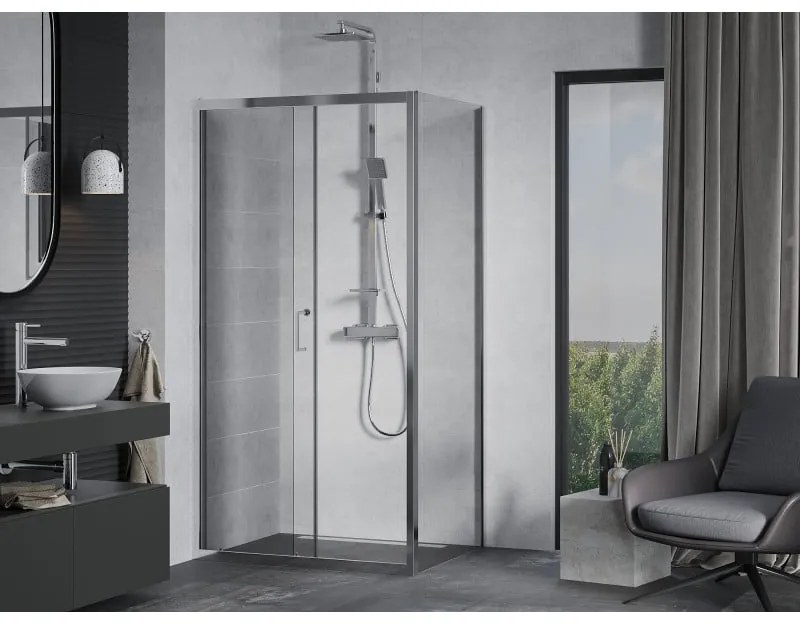 Mexen Apia, sprchový kút s posuvnými dverami 95 (dvere) x 80 (stena) cm, 6mm číre sklo, chrómový profil, 840-095-080-01-00